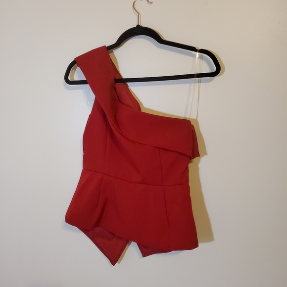 Red One Shoulder Structured Top - Picture 2 of 2